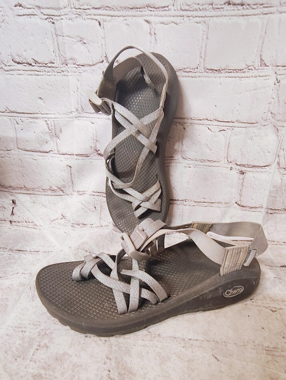 Chaco Women's Strappy Sandals in Light Gray and Dark Gray
